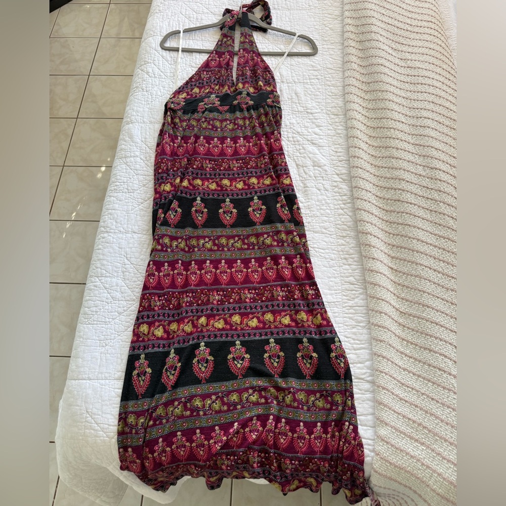 Boho Multicolor Patterned Women's Halter Dress